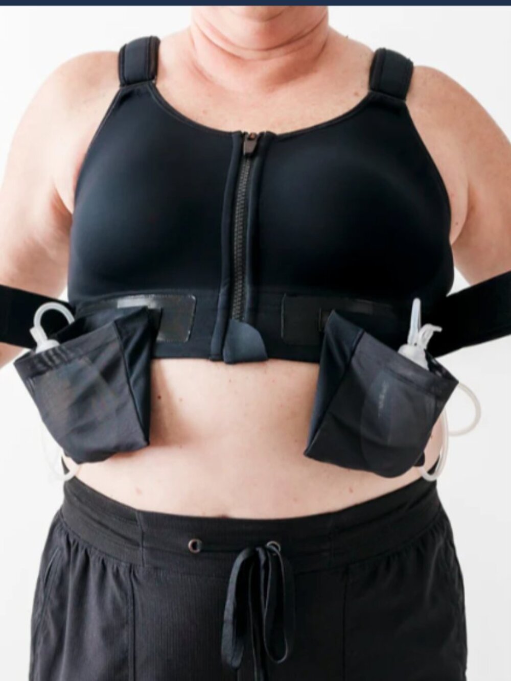 Plus Three Strands Recovery Mastectomy Black Stretchy Bras Velcro Zipper 2X - Picture 5 of 7